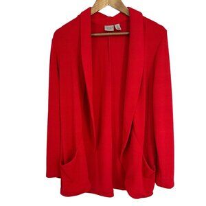 Chicos Women Open Front Collared Red Long Sleeve Stretch Cardigan Size 2 US L